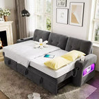Divano Letto 3 Posti con Letto Estraibile e Contenitore – Grigio Scuro / Grigio Chiaro