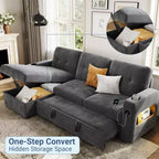 Divano Letto 3 Posti con Letto Estraibile e Contenitore – Grigio Scuro / Grigio Chiaro