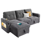 Divano Letto 3 Posti con Letto Estraibile e Contenitore – Grigio Scuro / Grigio Chiaro