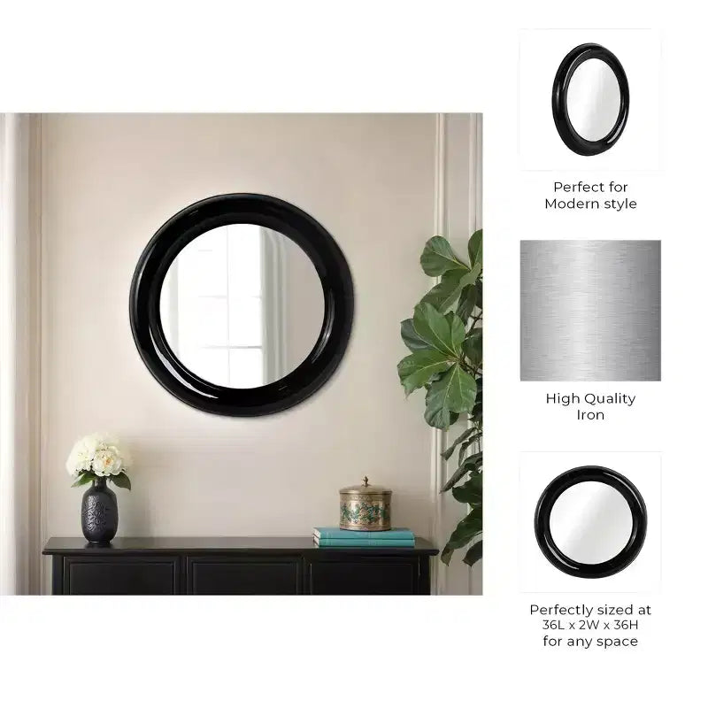 Specchio rotondo da parete – Nero/Blu, Cornice in metallo, Singolo
