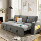 Divano letto angolare grigio/grigio chiaro con contenitore e luci a LED – Posti a sedere 3–4