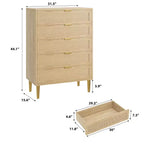 Comò a 5 cassetti in rattan nero/naturale – Stile rustico, Mobili per camera da letto singola