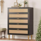 Comò a 5 cassetti in rattan nero/naturale – Stile rustico, Mobili per camera da letto singola