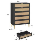 Comò a 5 cassetti in rattan nero/naturale – Stile rustico, Mobili per camera da letto singola