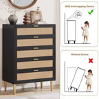 Comò a 5 cassetti in rattan nero/naturale – Stile rustico, Mobili per camera da letto singola