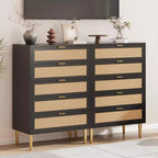 Comò a 5 cassetti in rattan nero/naturale – Stile rustico, Mobili per camera da letto singola