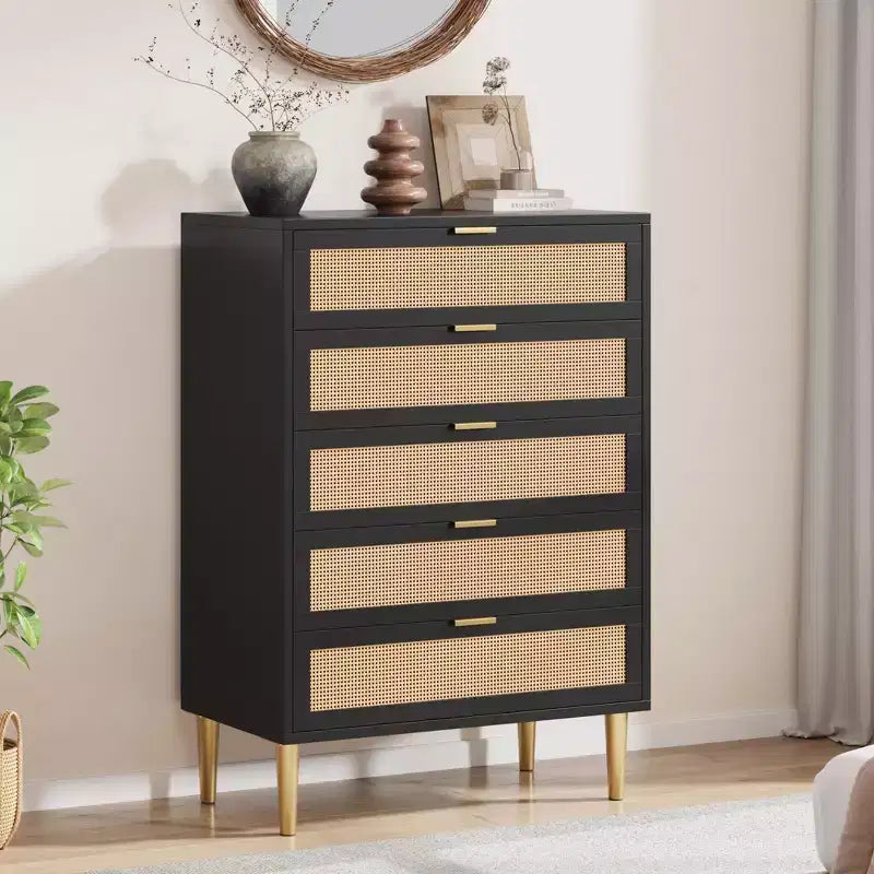 Chest of Drawers, 5 Drawer Dresser Tall for Small Spaces, Farmhouse Narrow Vertical Cabinet for Bedroom