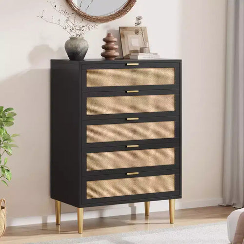 Chest of Drawers, 5 Drawer Dresser Tall for Small Spaces, Farmhouse Narrow Vertical Cabinet for Bedroom