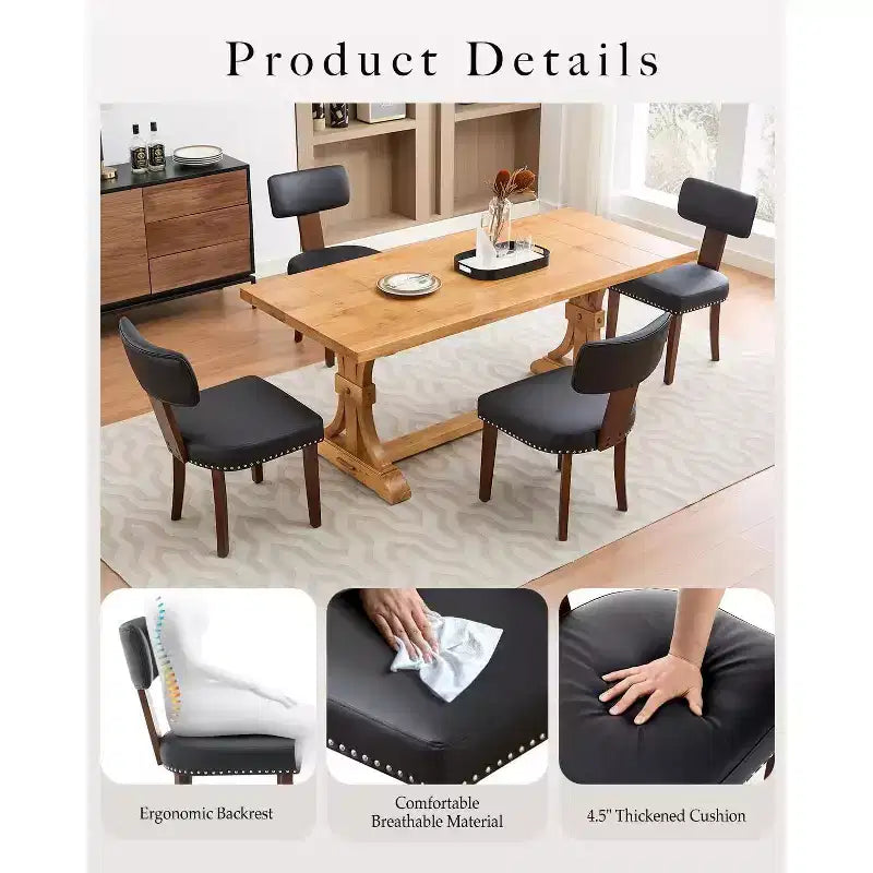Sedia da pranzo imbottita in stile Mid-Century, schienale alato curvo, struttura in legno massiccio, set da 2 (lino beige / pelle nera / pelle marrone)
