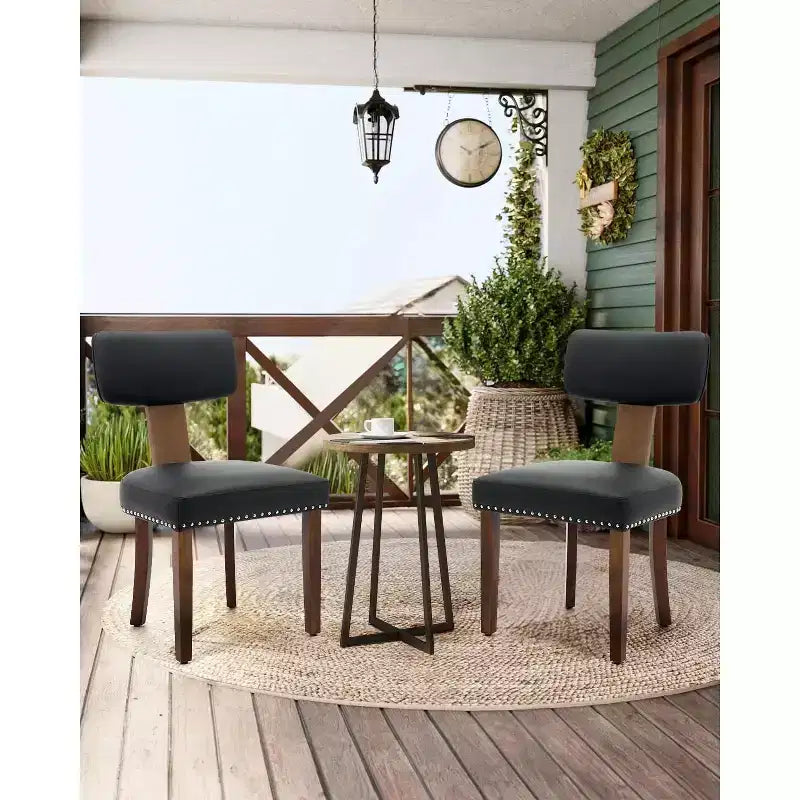 Sedia da pranzo imbottita in stile Mid-Century, schienale alato curvo, struttura in legno massiccio, set da 2 (lino beige / pelle nera / pelle marrone)