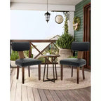 Sedia da pranzo imbottita in stile Mid-Century, schienale alato curvo, struttura in legno massiccio, set da 2 (lino beige / pelle nera / pelle marrone)