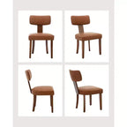 Sedia da pranzo imbottita in stile Mid-Century, schienale alato curvo, struttura in legno massiccio, set da 2 (lino beige / pelle nera / pelle marrone)
