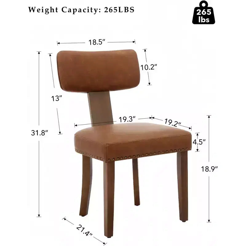 Sedia da pranzo imbottita in stile Mid-Century, schienale alato curvo, struttura in legno massiccio, set da 2 (lino beige / pelle nera / pelle marrone)