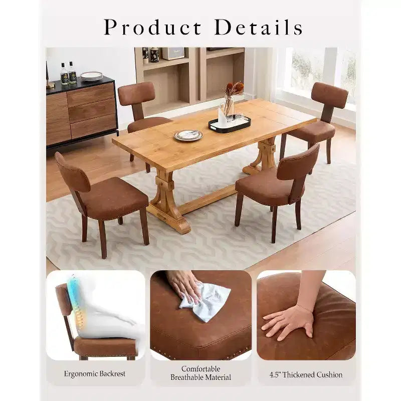 Sedia da pranzo imbottita in stile Mid-Century, schienale alato curvo, struttura in legno massiccio, set da 2 (lino beige / pelle nera / pelle marrone)