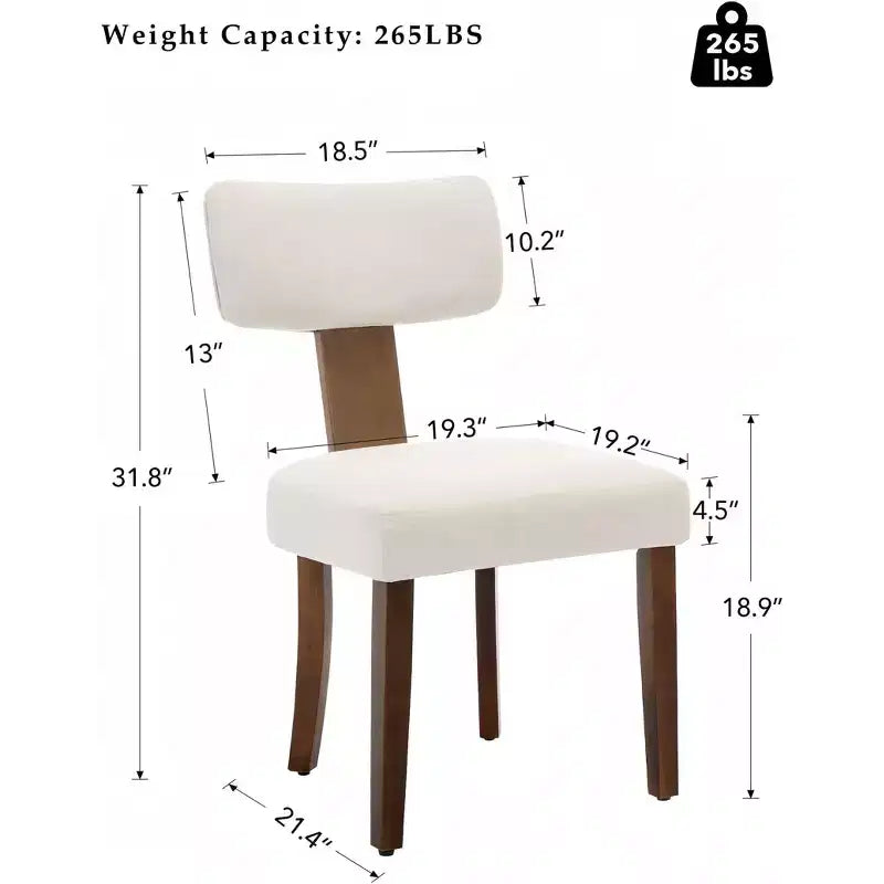 Sedia da pranzo imbottita in stile Mid-Century, schienale alato curvo, struttura in legno massiccio, set da 2 (lino beige / pelle nera / pelle marrone)