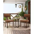 Sedia da pranzo imbottita in stile Mid-Century, schienale alato curvo, struttura in legno massiccio, set da 2 (lino beige / pelle nera / pelle marrone)