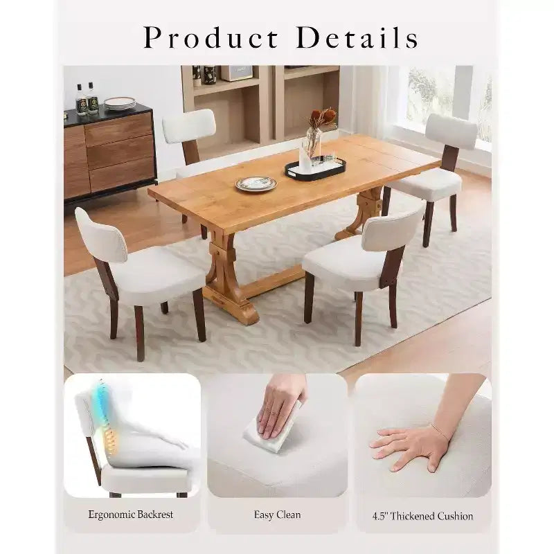 Sedia da pranzo imbottita in stile Mid-Century, schienale alato curvo, struttura in legno massiccio, set da 2 (lino beige / pelle nera / pelle marrone)