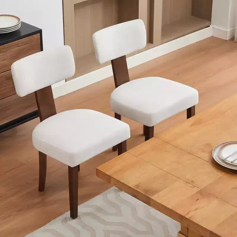 Sedia da pranzo imbottita in stile Mid-Century, schienale alato curvo, struttura in legno massiccio, set da 2 (lino beige / pelle nera / pelle marrone)