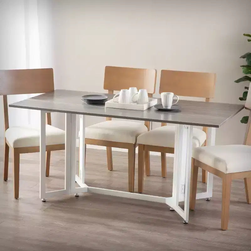 Tavolo da pranzo allungabile marrone/grigio con ante a ribalta, fino a 6 posti a sedere