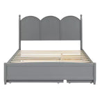 Letto a piattaforma Queen grigio/noce/bianco con letto estraibile Twin XL e 2 cassetti portaoggetti, adatto per 1-2 persone
