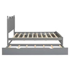 Letto a piattaforma Queen grigio/noce/bianco con letto estraibile Twin XL e 2 cassetti portaoggetti, adatto per 1-2 persone