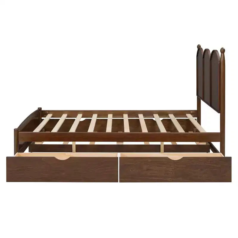 Letto a piattaforma Queen grigio/noce/bianco con letto estraibile Twin XL e 2 cassetti portaoggetti, adatto per 1-2 persone