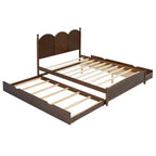 Letto a piattaforma Queen grigio/noce/bianco con letto estraibile Twin XL e 2 cassetti portaoggetti, adatto per 1-2 persone