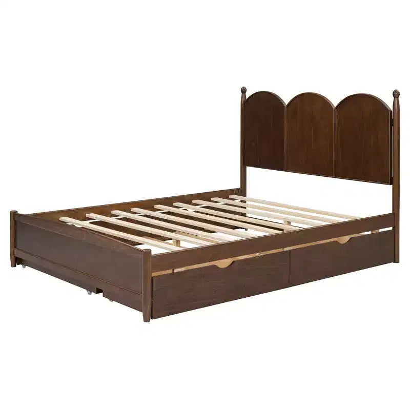 Letto a piattaforma Queen grigio/noce/bianco con letto estraibile Twin XL e 2 cassetti portaoggetti, adatto per 1-2 persone
