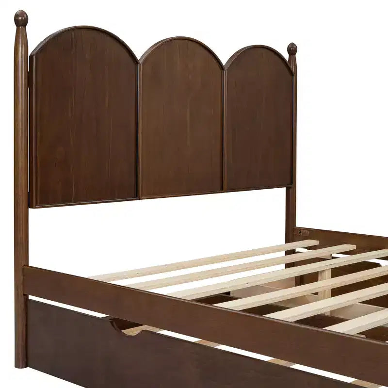 Letto a piattaforma Queen grigio/noce/bianco con letto estraibile Twin XL e 2 cassetti portaoggetti, adatto per 1-2 persone