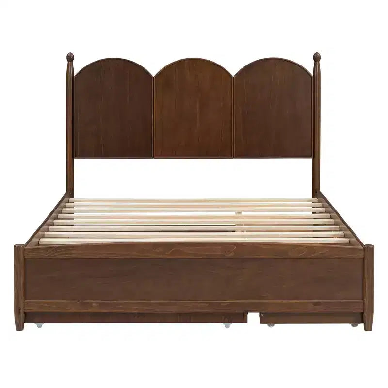 Letto a piattaforma Queen grigio/noce/bianco con letto estraibile Twin XL e 2 cassetti portaoggetti, adatto per 1-2 persone