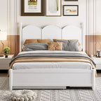 Letto a piattaforma Queen grigio/noce/bianco con letto estraibile Twin XL e 2 cassetti portaoggetti, adatto per 1-2 persone