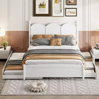 Letto a piattaforma Queen grigio/noce/bianco con letto estraibile Twin XL e 2 cassetti portaoggetti, adatto per 1-2 persone