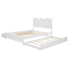 Letto a piattaforma Queen grigio/noce/bianco con letto estraibile Twin XL e 2 cassetti portaoggetti, adatto per 1-2 persone
