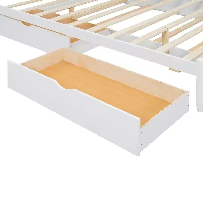 Letto a piattaforma Queen grigio/noce/bianco con letto estraibile Twin XL e 2 cassetti portaoggetti, adatto per 1-2 persone