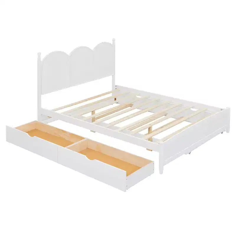 Letto a piattaforma Queen grigio/noce/bianco con letto estraibile Twin XL e 2 cassetti portaoggetti, adatto per 1-2 persone
