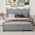 Letto a piattaforma Queen grigio/noce/bianco con letto estraibile Twin XL e 2 cassetti portaoggetti, adatto per 1-2 persone
