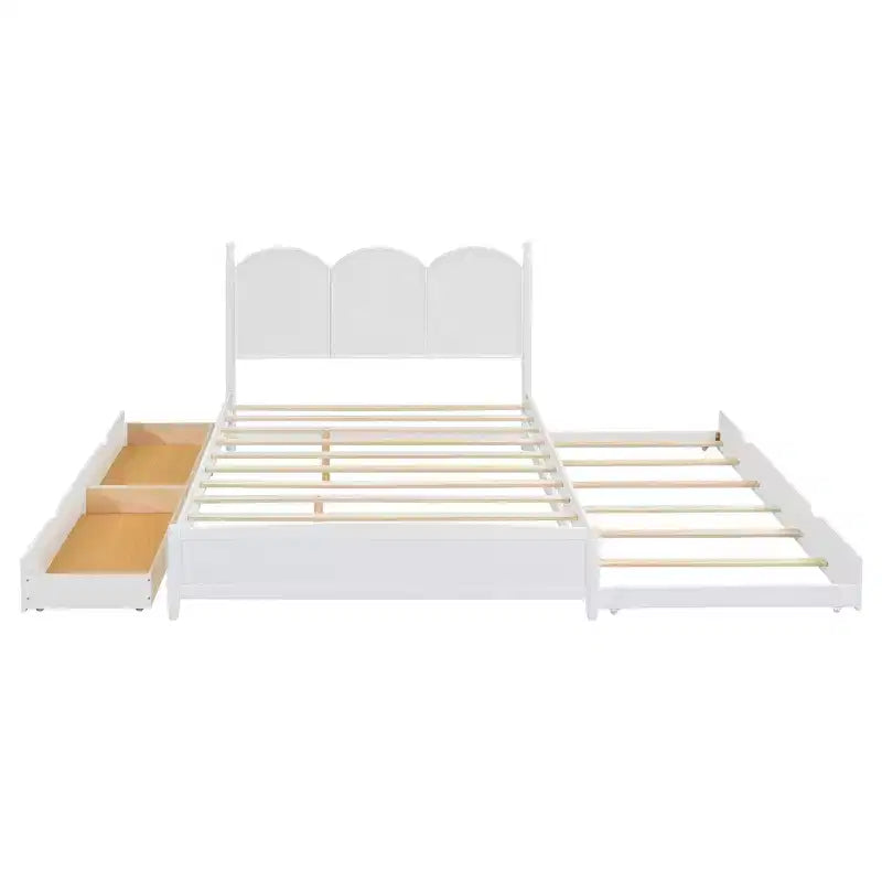 Letto a piattaforma Queen grigio/noce/bianco con letto estraibile Twin XL e 2 cassetti portaoggetti, adatto per 1-2 persone