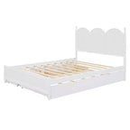 Letto a piattaforma Queen grigio/noce/bianco con letto estraibile Twin XL e 2 cassetti portaoggetti, adatto per 1-2 persone