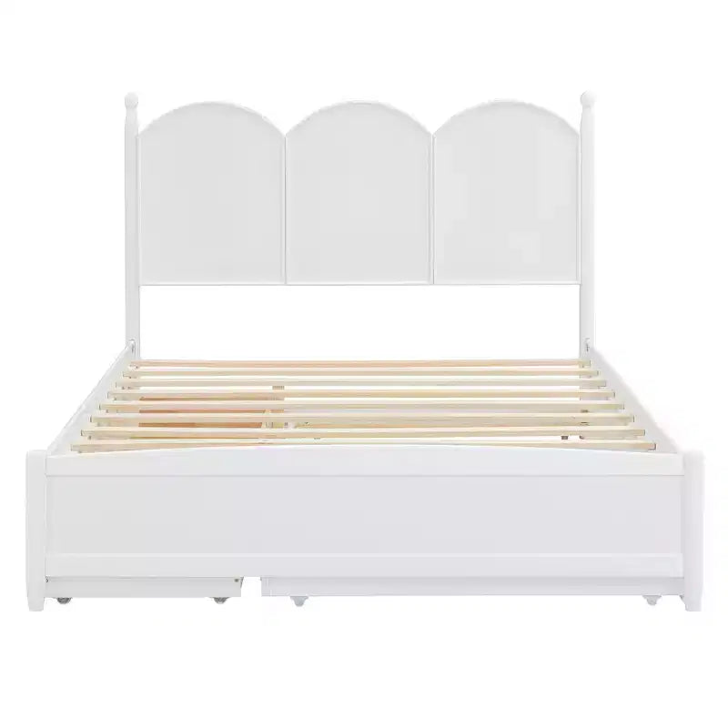 Letto a piattaforma Queen grigio/noce/bianco con letto estraibile Twin XL e 2 cassetti portaoggetti, adatto per 1-2 persone