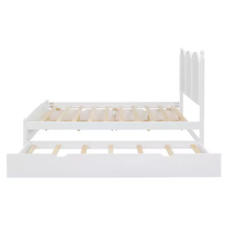 Letto a piattaforma Queen grigio/noce/bianco con letto estraibile Twin XL e 2 cassetti portaoggetti, adatto per 1-2 persone