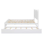 Letto a piattaforma Queen grigio/noce/bianco con letto estraibile Twin XL e 2 cassetti portaoggetti, adatto per 1-2 persone