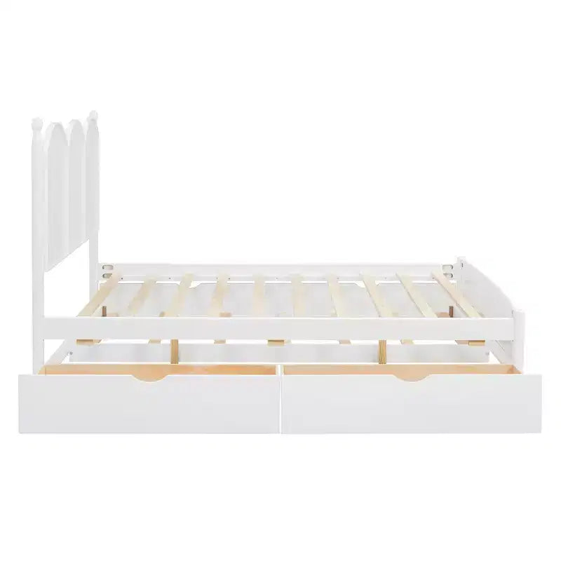 Letto a piattaforma Queen grigio/noce/bianco con letto estraibile Twin XL e 2 cassetti portaoggetti, adatto per 1-2 persone