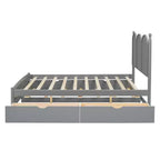 Letto a piattaforma Queen grigio/noce/bianco con letto estraibile Twin XL e 2 cassetti portaoggetti, adatto per 1-2 persone