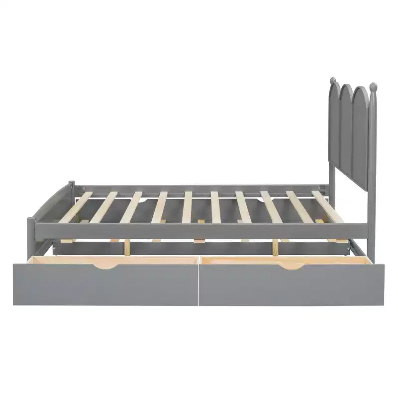 Letto a piattaforma Queen grigio/noce/bianco con letto estraibile Twin XL e 2 cassetti portaoggetti, adatto per 1-2 persone