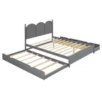 Letto a piattaforma Queen grigio/noce/bianco con letto estraibile Twin XL e 2 cassetti portaoggetti, adatto per 1-2 persone