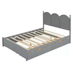 Letto a piattaforma Queen grigio/noce/bianco con letto estraibile Twin XL e 2 cassetti portaoggetti, adatto per 1-2 persone