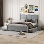 Queen Storage Bed with Twin XL Trundle, Wood Queen Size Platform Bed with 2 Storage Drawers