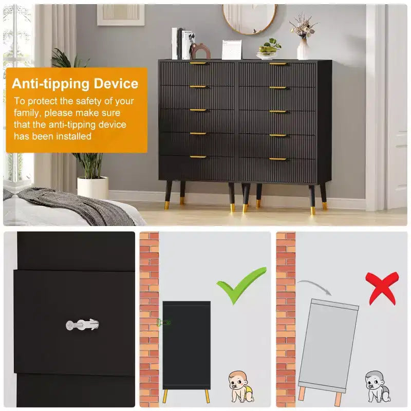 Cassettiera a 5 cassetti con maniglie e gambe in metallo | Nero / Bianco