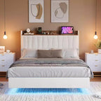 Giroletto sospeso con LED e testiera di ricarica – Nero / Grigio / Bianco sporco / Beige | Matrimoniale / Queen / King | Per 1-2 adulti