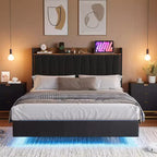 Giroletto sospeso con LED e testiera di ricarica – Nero / Grigio / Bianco sporco / Beige | Matrimoniale / Queen / King | Per 1-2 adulti
